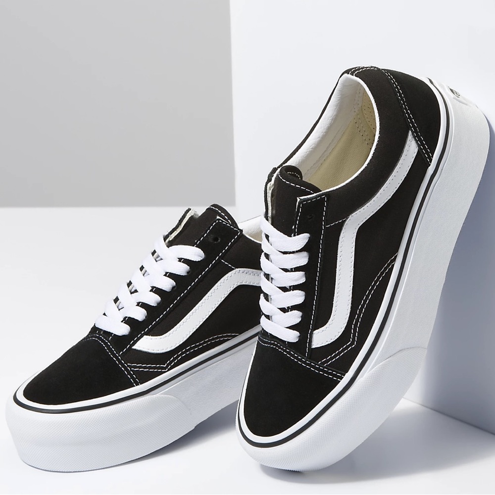 Vans Black and White Old Skool Platform Sneakers - Picture 4 of 10